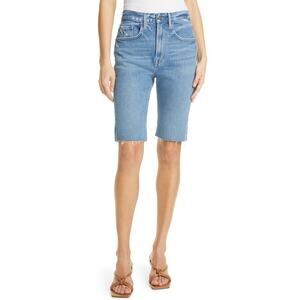 Frame High Waist Blue Raw Edge Denim Bermuda Shorts Size 26